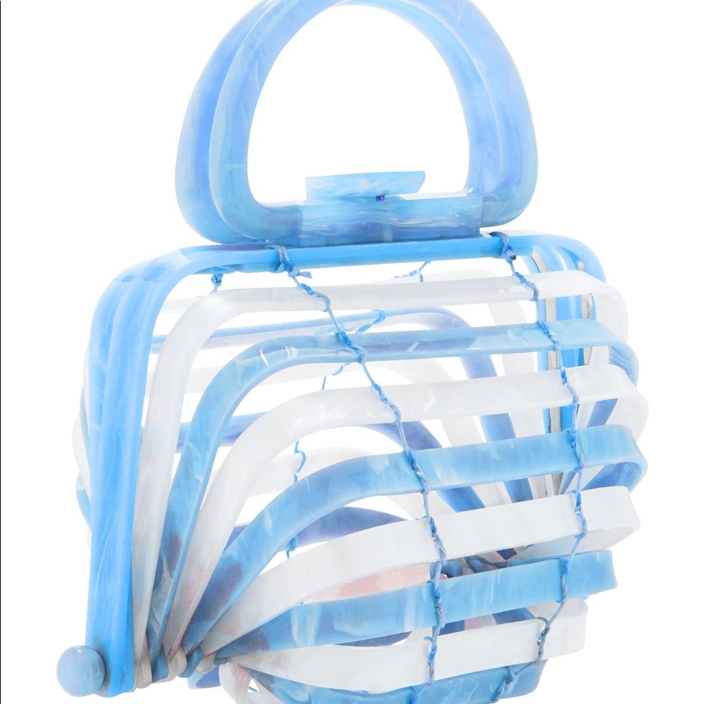 cult gaia blue and white mini bag